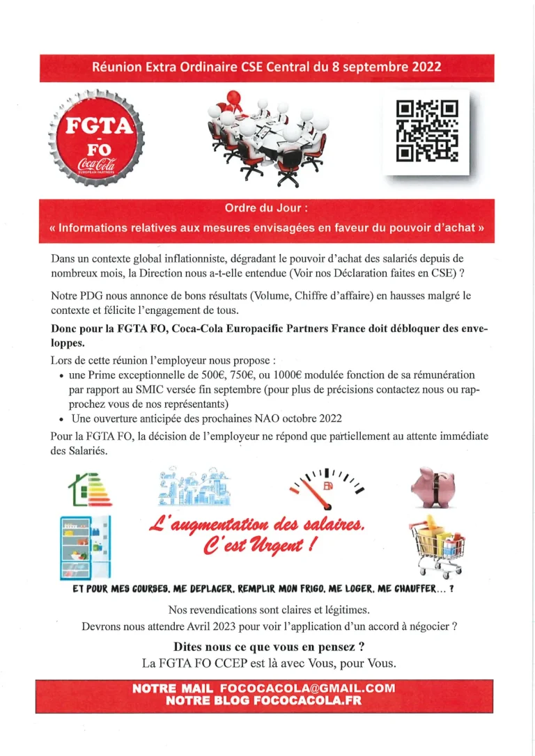 Synthèse des mesures pouvoir d'achat et position FGTA-FO CCEP.