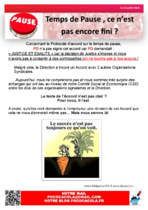 Temps de Pause : FO refuse l&rsquo;accord et défend vos acquis !