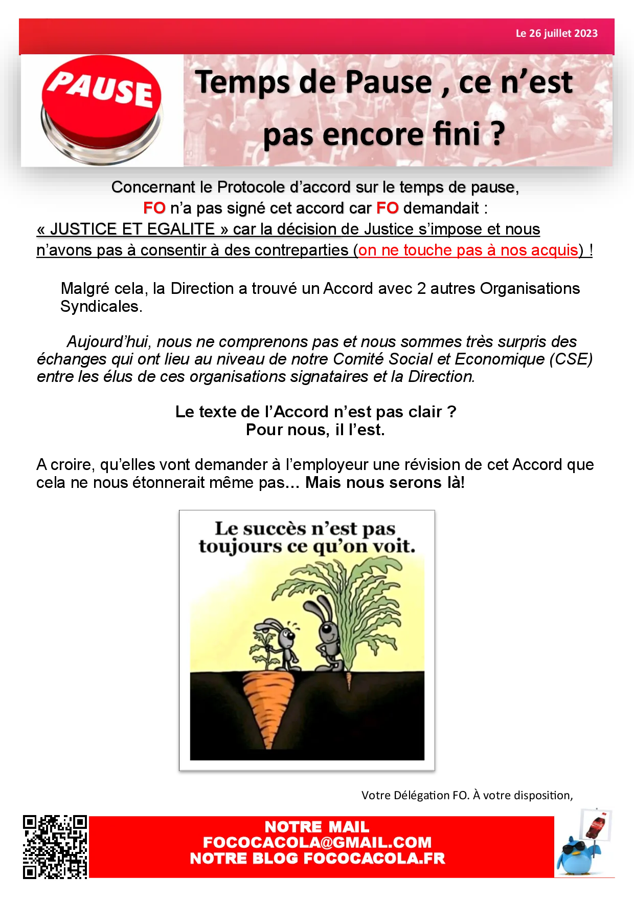 Temps de Pause : FO refuse l&rsquo;accord et défend vos acquis !