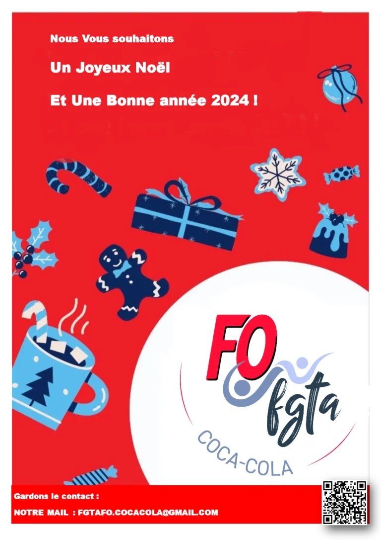 Vœux de Noël et Bonne Année 2024 de la FGTA-FO Coca-Cola.