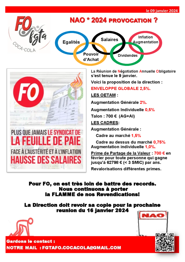Document FO dénonçant la proposition de la direction aux NAO 2024.