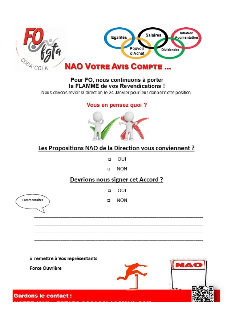 FO Coca-Cola sollicite l'avis des salariés pour les NAO.