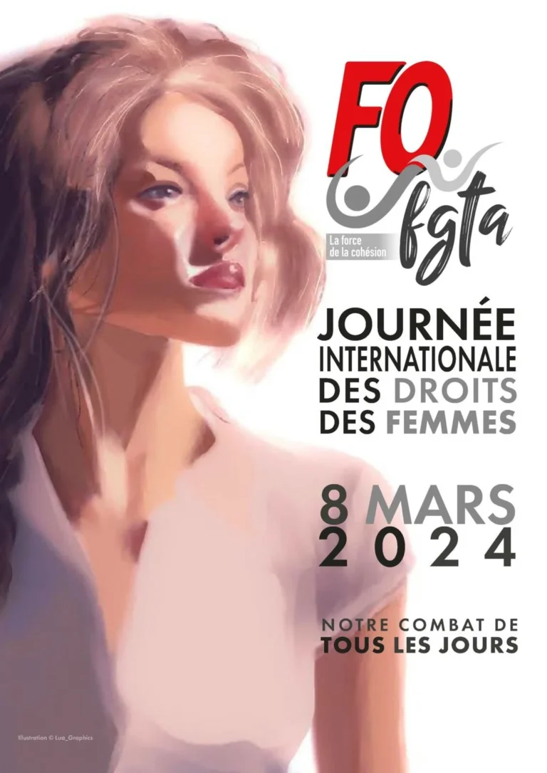 Affiche syndicale FO pour la Journée internationale des droits des femmes.