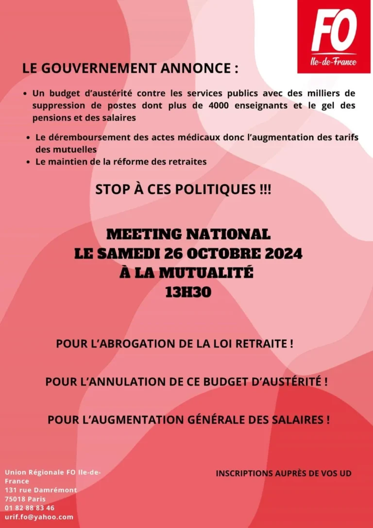 Document du meeting FO Paris du 26 octobre pour nos droits.