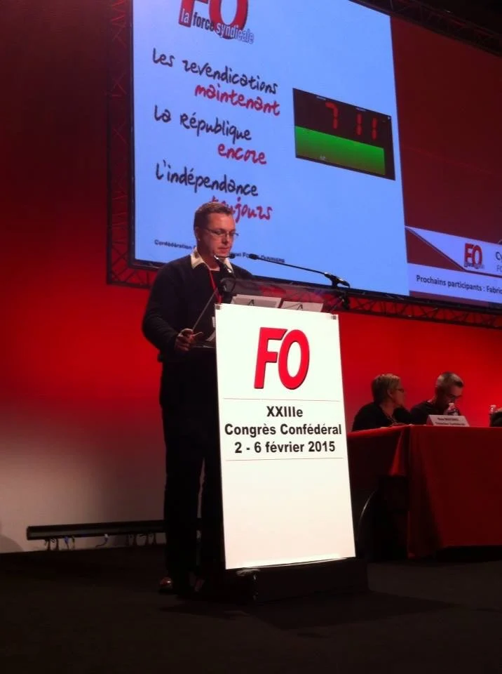 Militants FGTA-FO Coca-Cola mobilisés lors du congrès contre la loi Macron.