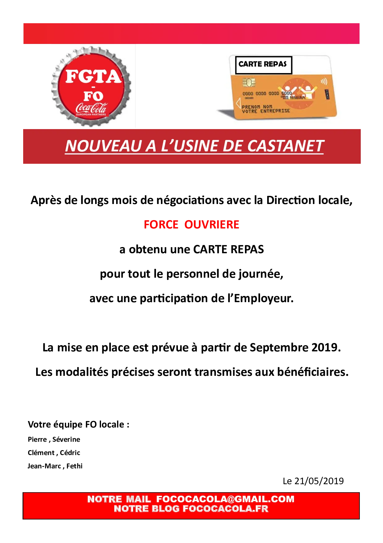 Carte Repas à l&rsquo;usine de Castanet : une victoire FO !