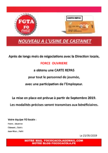 Carte Repas à l&rsquo;usine de Castanet : une victoire FO !