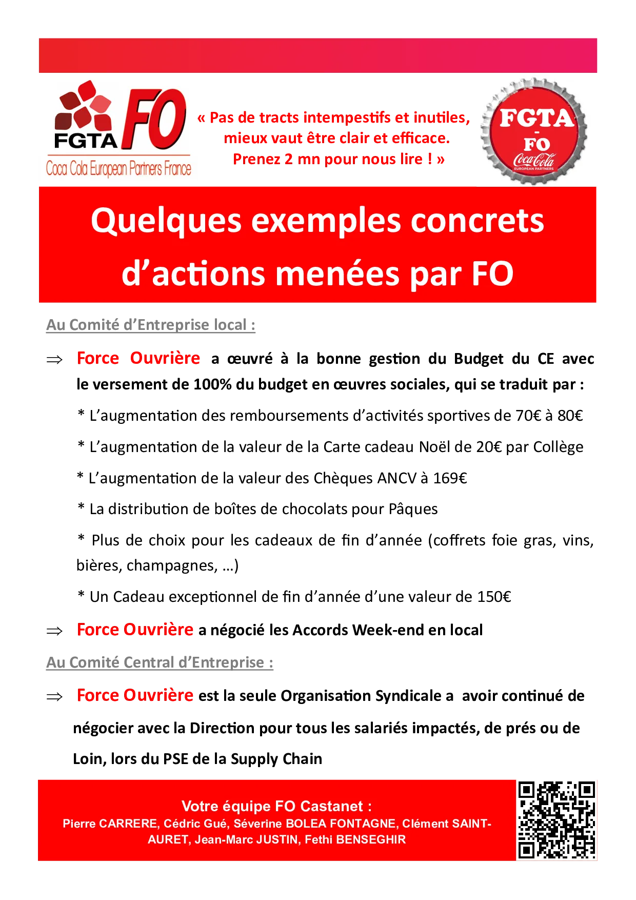 FO Coca-Cola : Des actions concrètes pour vos droits et conditions de travail