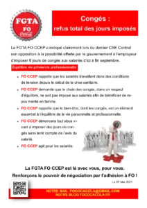 Congés Imposés : La FGTA FO CCEP Dit NON !