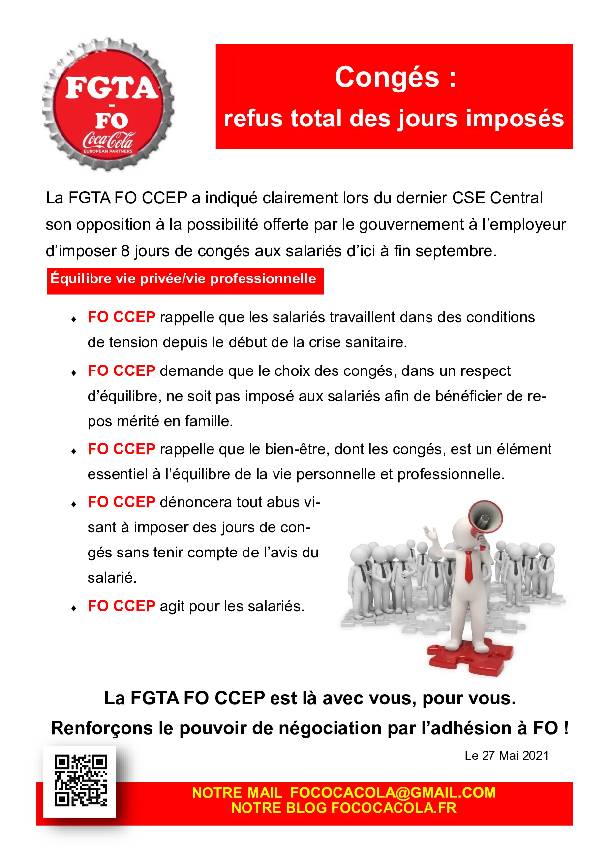 Congés Imposés : La FGTA FO CCEP Dit NON !