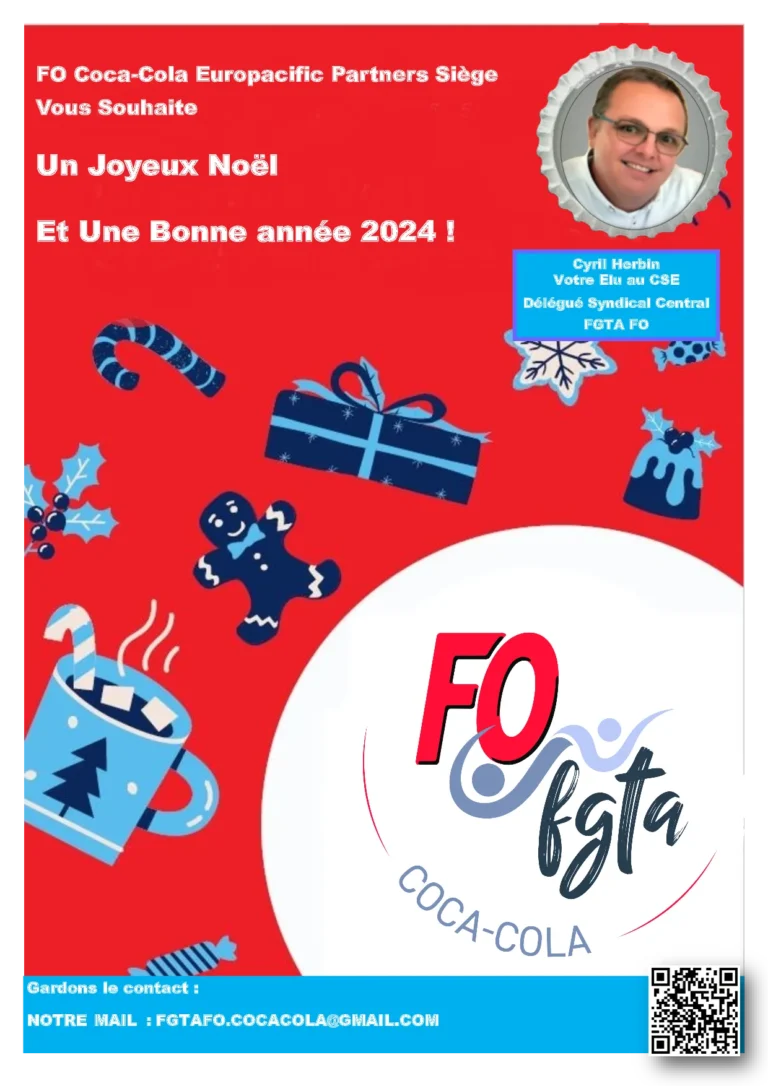 Vœux de Noël et bonne année 2024 du syndicat FO Coca-Cola.