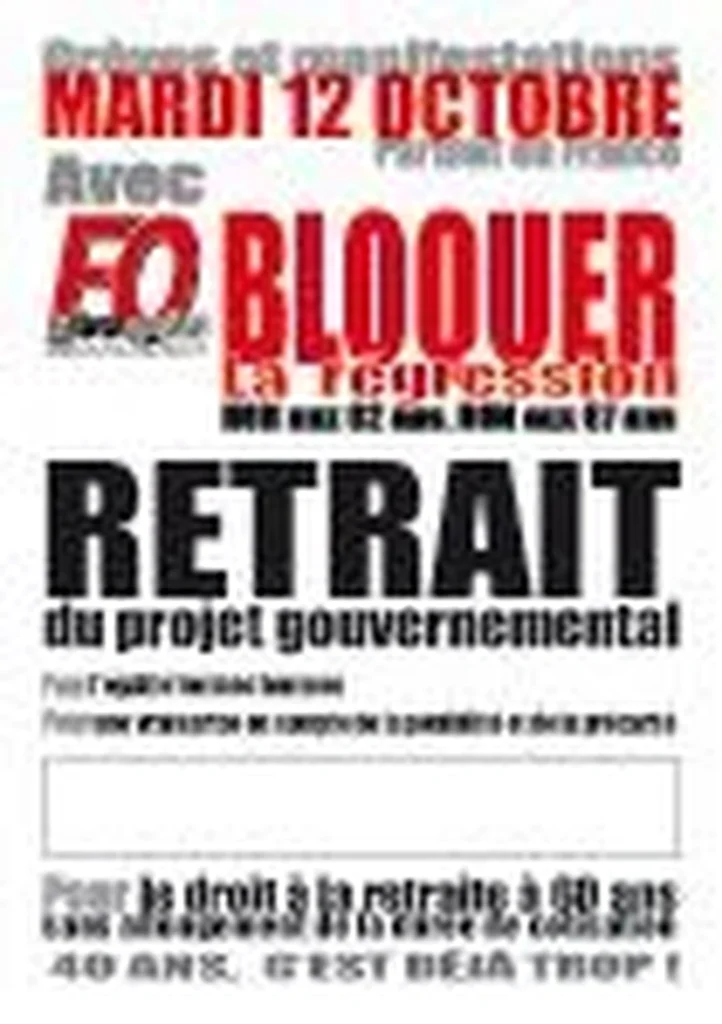 Illustration : 12 oct. 2010 : Mobilisation record contre la réforme des retraites | FO - FGTA Force Ouvrière Coca-Cola