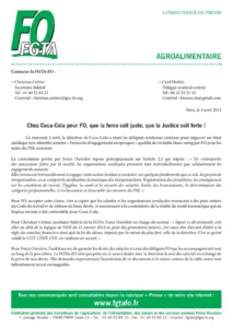 Illustration : Coca-Cola : FO refuse le « blanc-seing » et défend vos droits ! - FGTA Force Ouvrière Coca-Cola