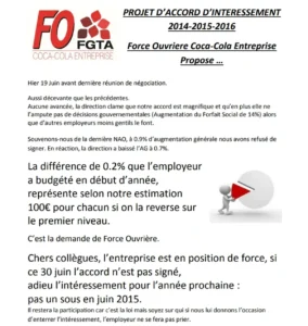 Illustration : FO Coca-Cola: Négos bloquées, 0,2% pour 100€, intéressement menacé - FGTA Force Ouvrière Coca-Cola