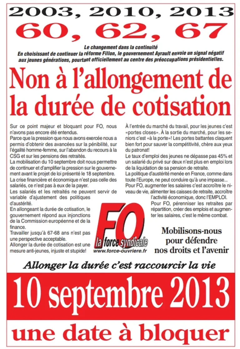 Illustration : FO : Retraites, non à l'allongement ! Mobilisation pour l'avenir - FGTA Force Ouvrière Coca-Cola