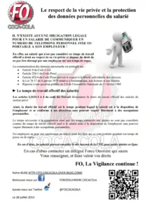 Illustration : FO : Vie privée du salarié, données personnelles, vos droits ! - FGTA Force Ouvrière Coca-Cola