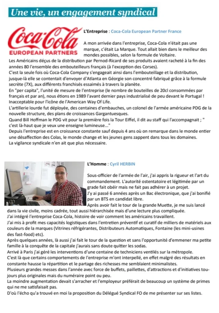 Illustration : Cyril Herbin : FO réinvente le syndicalisme chez Coca-Cola - FGTA Force Ouvrière Coca-Cola