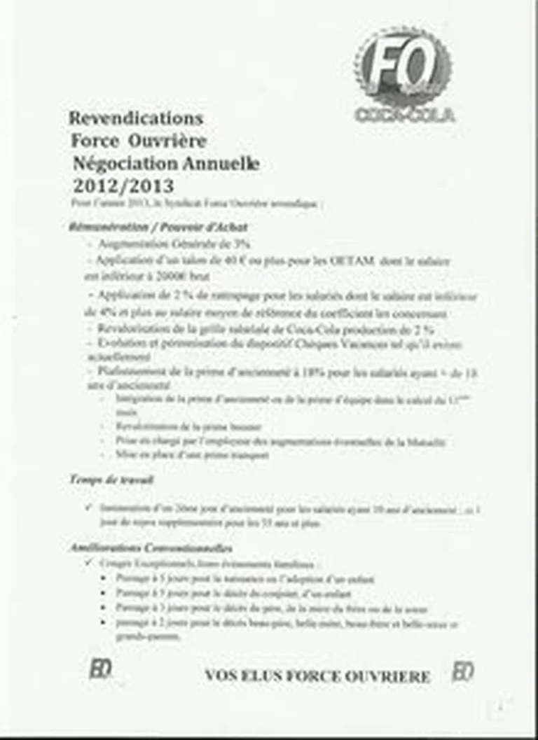 Illustration : FO Socx: Nos Revendications Clés pour Salaires & Droits ! - FGTA Force Ouvrière Coca-Cola